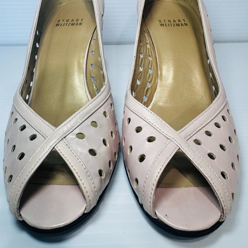 Stuart Weitzman Blush Pink Leather Heels Size 5 - Picture 4 of 12